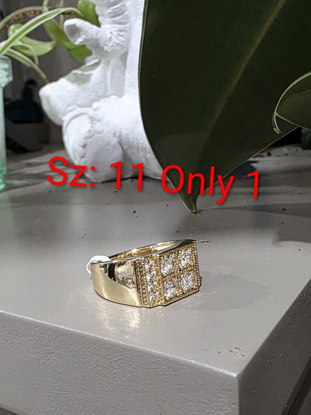 14k Gold-Plated Square Cluster CZ Ring - Size 11